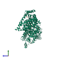 PDB entry 1m6n coloured by chain, side view.