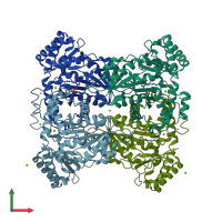 PDB entry 1m6s coloured by chain, front view.