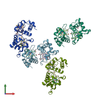 PDB entry 1m70 coloured by chain, front view.