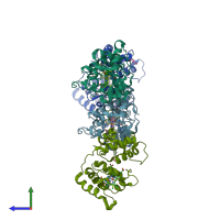 PDB entry 1m70 coloured by chain, side view.