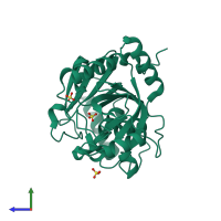 PDB entry 1m73 coloured by chain, side view.