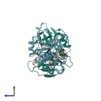 PDB entry 1m79 coloured by chain, side view.