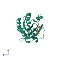 PDB entry 1m7b coloured by chain, side view.