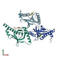 PDB entry 1m7e coloured by chain, front view.