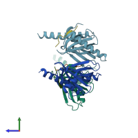 PDB entry 1m7e coloured by chain, side view.