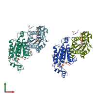 PDB entry 1m7h coloured by chain, front view.