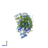 PDB entry 1m7h coloured by chain, side view.