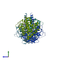 PDB entry 1m7w coloured by chain, side view.