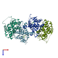 PDB entry 1m7w coloured by chain, top view.