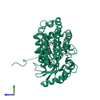 PDB entry 1m7y coloured by chain, side view.