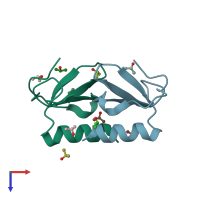 PDB entry 1m8a coloured by chain, top view.