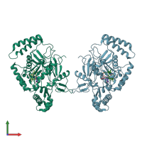 PDB entry 1m8e coloured by chain, front view.