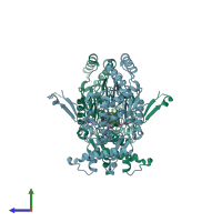 PDB entry 1m8e coloured by chain, side view.