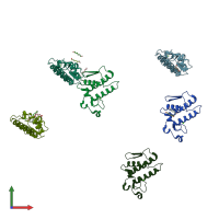 PDB entry 1m8t coloured by chain, front view.