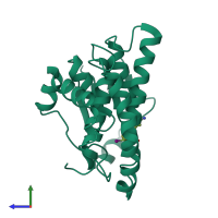PDB entry 1m9b coloured by chain, side view.