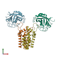 PDB entry 1m9c coloured by chain, front view.