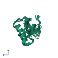 PDB entry 1m9g coloured by chain, ensemble of 20 models, side view.