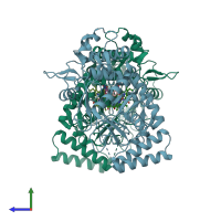 PDB entry 1m9k coloured by chain, side view.