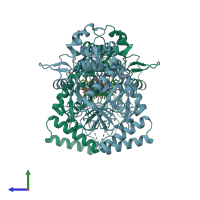 PDB entry 1m9q coloured by chain, side view.