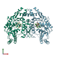 PDB entry 1m9r coloured by chain, front view.
