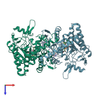PDB entry 1m9r coloured by chain, top view.