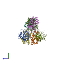 PDB entry 1m9y coloured by chain, side view.