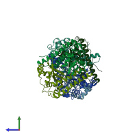 PDB entry 1ma1 coloured by chain, side view.