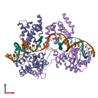 PDB entry 1ma7 coloured by chain, front view.