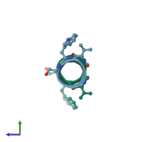 PDB entry 1mag coloured by chain, side view.