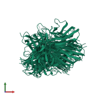 PDB entry 1mak coloured by chain, ensemble of 15 models, front view.