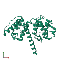 PDB entry 1mb8 coloured by chain, front view.