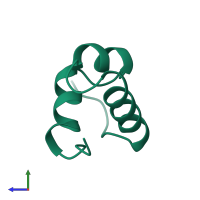 PDB entry 1mbg coloured by chain, side view.