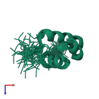 PDB entry 1mbk coloured by chain, ensemble of 50 models, top view.