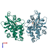 PDB entry 1mbl coloured by chain, top view.