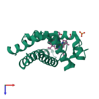 PDB entry 1mbo coloured by chain, top view.