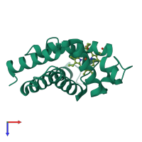 PDB entry 1mbs coloured by chain, top view.