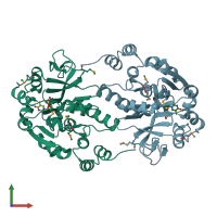 PDB entry 1mc3 coloured by chain, front view.