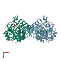 PDB entry 1mc3 coloured by chain, top view.