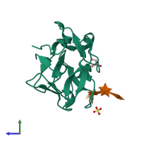 PDB entry 1mc9 coloured by chain, side view.