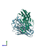 PDB entry 1mcd coloured by chain, side view.