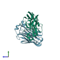 PDB entry 1mce coloured by chain, side view.