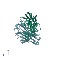 PDB entry 1mch coloured by chain, side view.