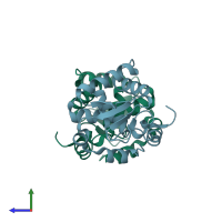 PDB entry 1md0 coloured by chain, side view.
