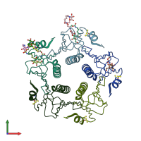 PDB entry 1md2 coloured by chain, front view.