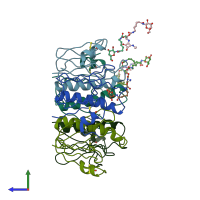PDB entry 1md2 coloured by chain, side view.