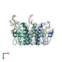PDB entry 1md2 coloured by chain, top view.