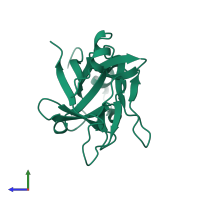 PDB entry 1md6 coloured by chain, side view.