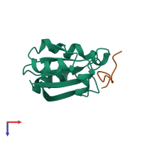 Hetero dimeric assembly 1 of PDB entry 1mdi coloured by chemically distinct molecules, top view.