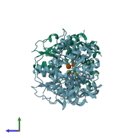 PDB entry 1mdp coloured by chain, side view.