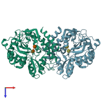 PDB entry 1mdp coloured by chain, top view.